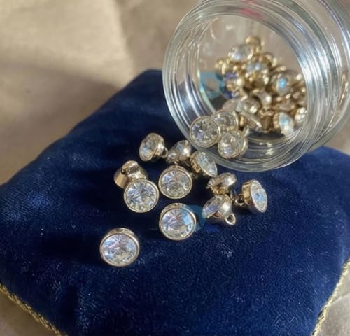 Image of Crystal Rhinestone Buttons (Size-18L) for Sewing & Craft | Gold Rim Designer Button for Blouse, Kurti, Dresses, DIY Craft & Decorations | Pack of 12 | Shiny Diamond Cut for Women's Clothing