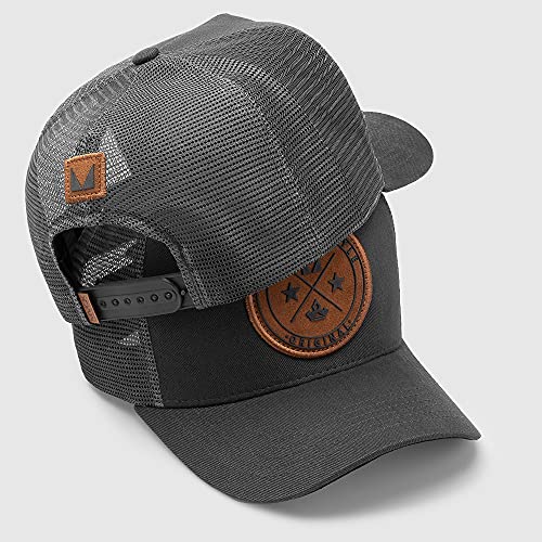 Boné Trucker Brasão Cinza Patch Caramelo Original Mvck