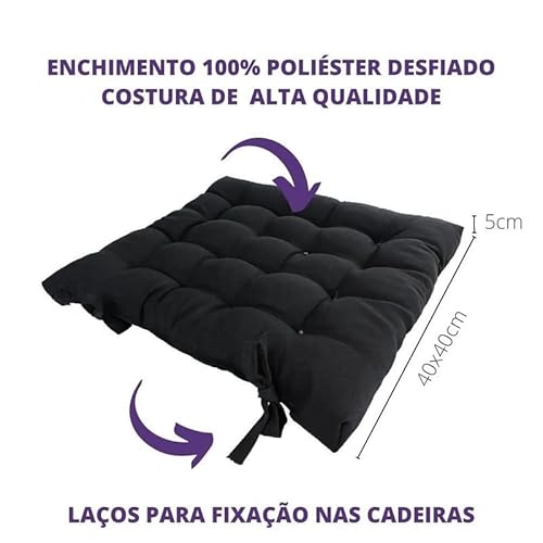 Kit 6 Almofada Futon Assento para Cadeira Preto Premium