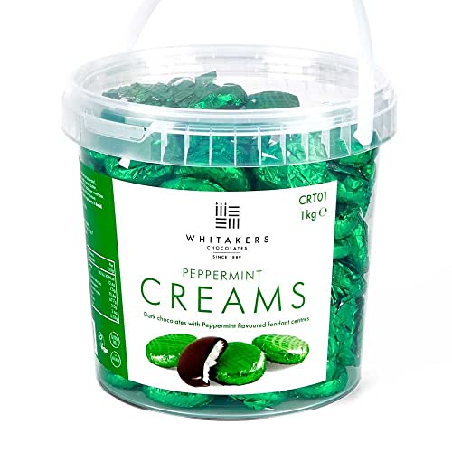 Whitakers Chocolates Dark Chocolate Creams - Green Foiled Fondant Cremes Plastic Tub (Peppermint 1kg)