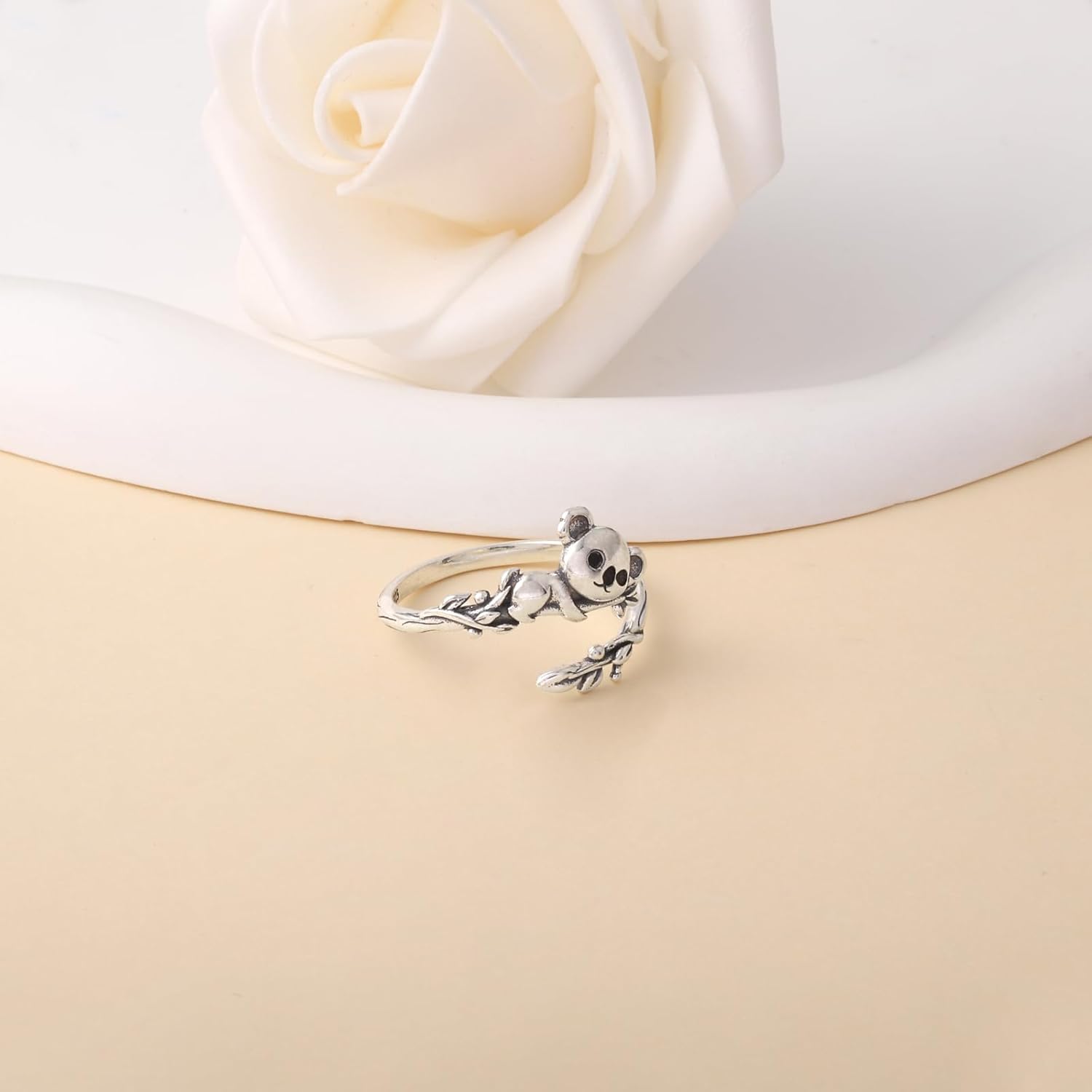 925 Sterling Silver Koala Ring - Cute Animals Adjustable Rings Koala Open Ring Jewelry Gifts for Women Daughter Sister Granddaughter - Image 3
