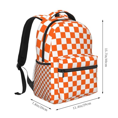Orange White Checkered Chessboard Flag Lightweight Backpack Travel Casual Bags for Women or Men 15.7 Inches2