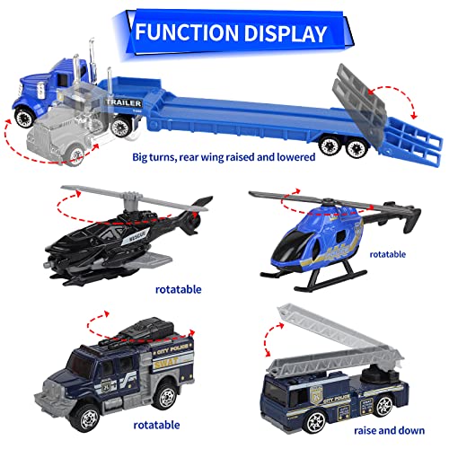 Oriate Die-Cast Police Rescue City S.w.a.t. Car Toys Set W/Heavy Duty Trailer & Police Patrol Cartoon Stickers, 12 Packs Mini Police Vehicles 1/64 Scale, For Boys Girls Birthday Holiday #TOP2