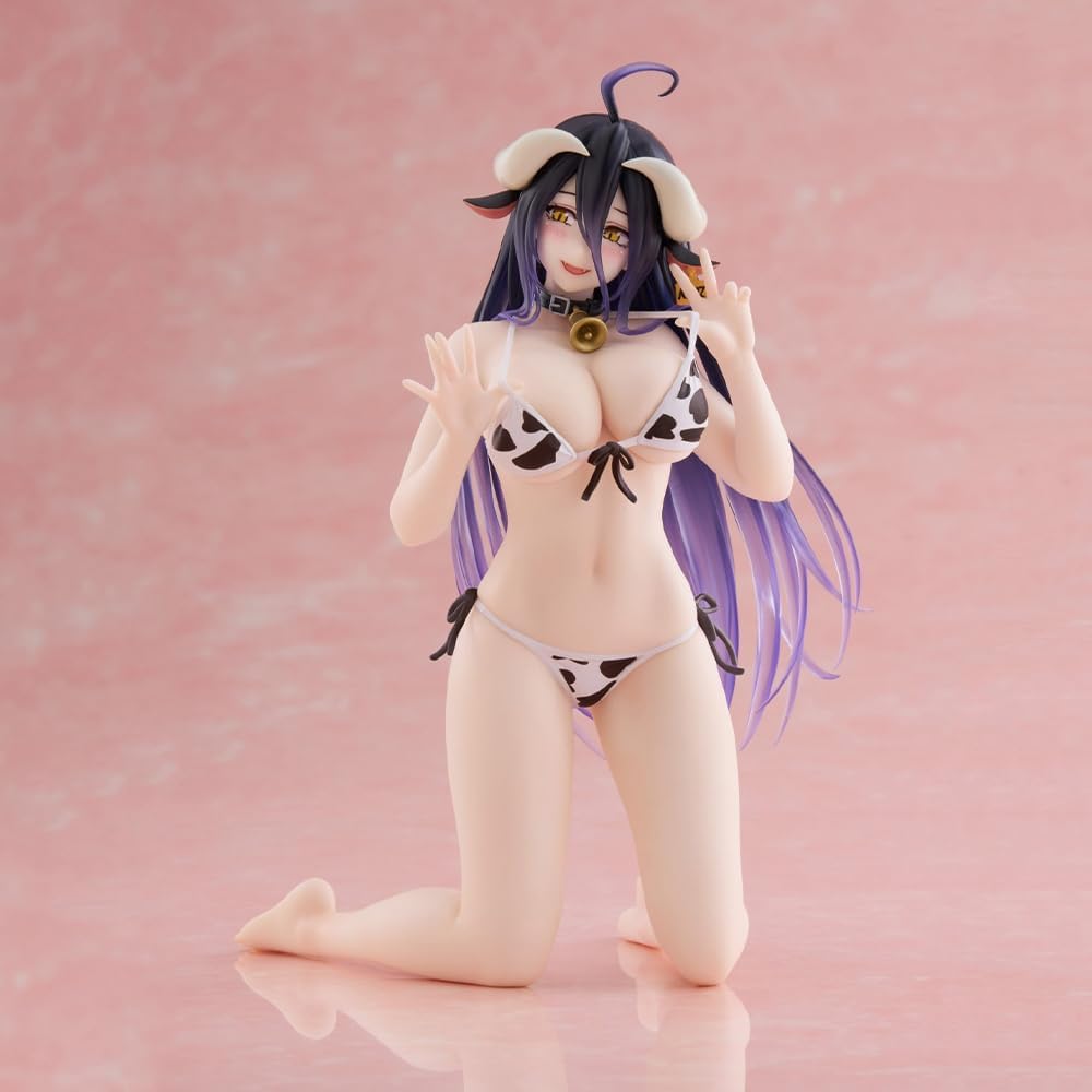 Albedo Figure Cow-Print Swimsuit Ver. Kneeling Model Anime Albedo Action Figure Statues Cute Desktop Decoration Figurine 13cm