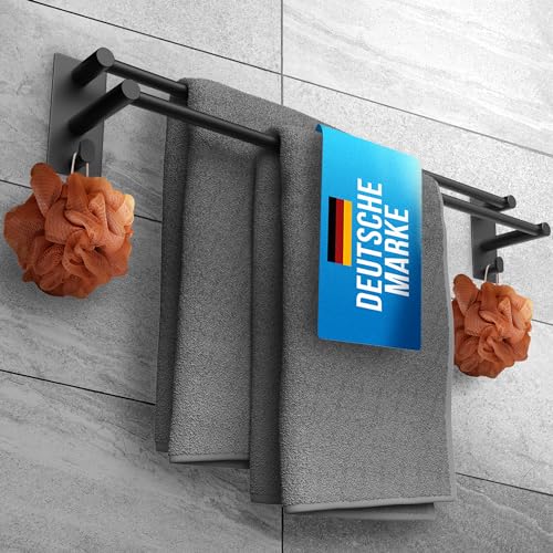 LOBUX® - Porte-serviettes Sans Perçage Noir 80 cm en Acier Inoxydable - Double Autocollant pour Salle de Bain avec 2 Crochets