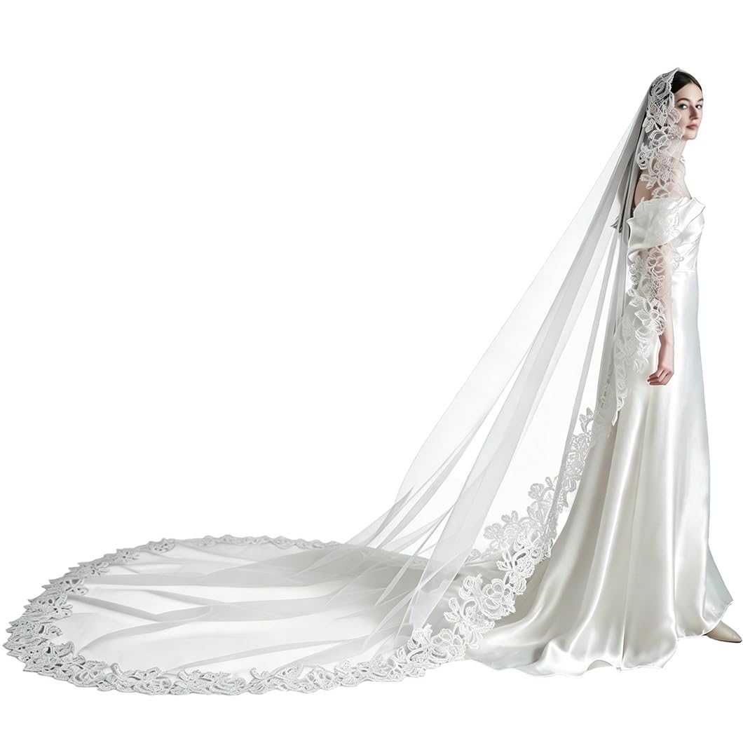 Velo de novia catedral con encaje de 300x200 cm para bodas y ceremonias 8