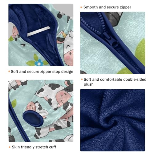 Cute Cow Pattern Prints Toddler Fleece Jacket Girl Boys Hooded Fleece Jacket Coat Warm Outwear Zip-up 3-10T3