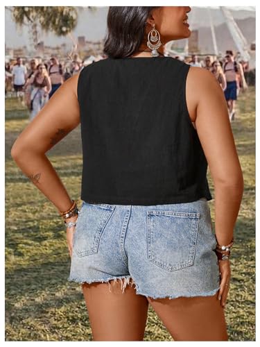 Floerns Women's Plus Size V Neck Button Front Waistcoat Sleeveless Vest Blazer2