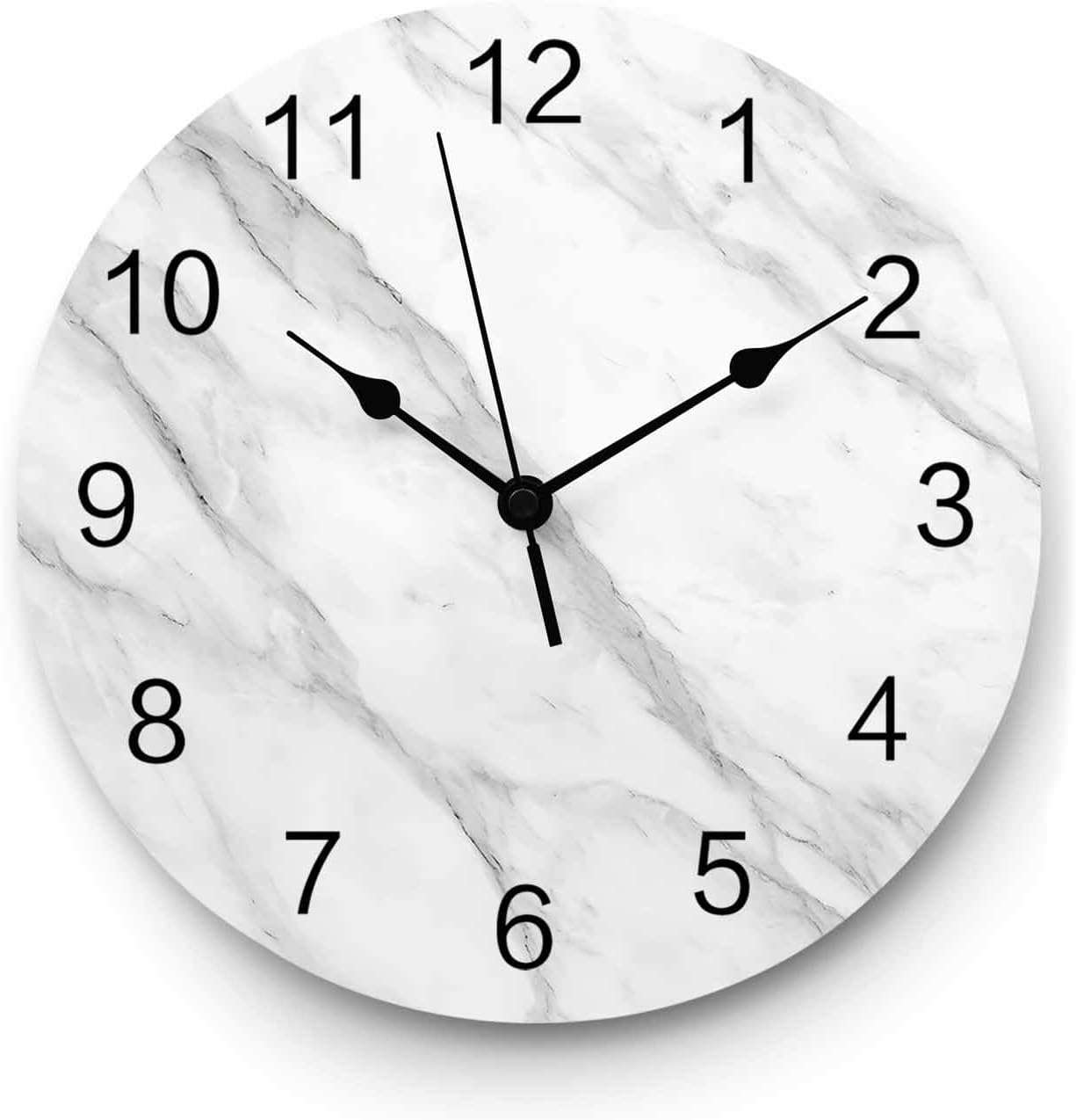 Wall Clock Grey White Marble Clocks PVC Silent Non-Ticking Battery Operated Decorative Modern Art Simple Round Clock for Home Living Room Kitchen Bedroom Office School Wall Decor 14 Inch
