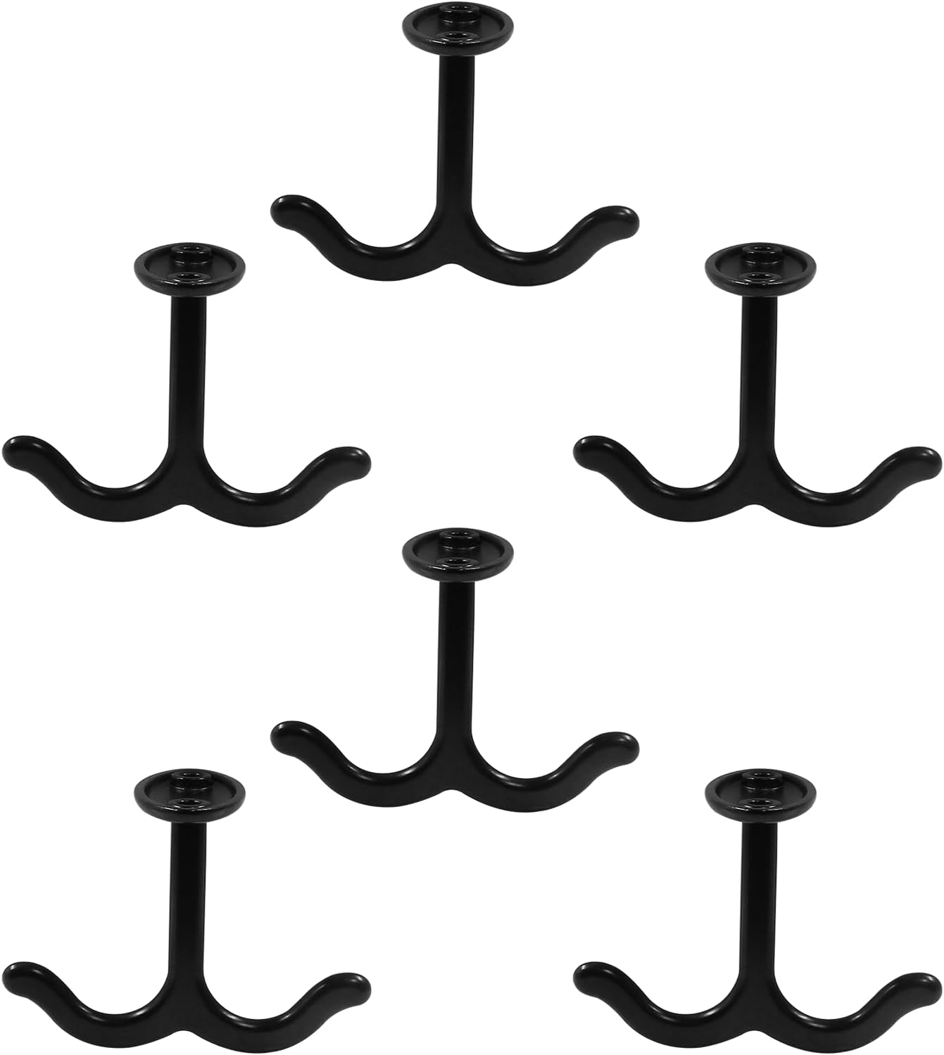 Black Zinc Alloy Double Prong Ceiling Hook Towel, Robe Clothes Hook, Coat Hook for Cabinet Closet Bathroom Garage(Pack of 6)