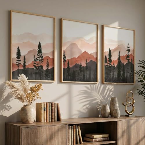 Image of kotart Decorative Mountain View Framed Painting | Big Aesthetic Nature Inspired Framed Paintings for Living Room Bedroom Wall Decor Set Of 3