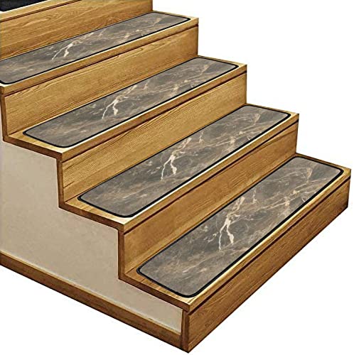 Texture Marble Tile Surface Abstract Yellow Brown 30''X8'' Non-Slip Self-Adhesive Carpet Stair Treads Runners For Wooden Steps 15Pcs Indoor Outdoor Stair Mat Safety Rug Resistant #TOP3