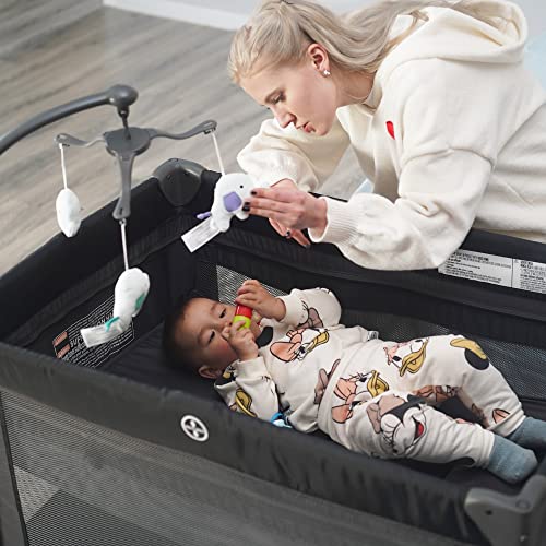 Pamo Babe 4 In 1 Portable Crib For Baby,Nursery Center With Removable Canopy, Changing Table, Lockable Wheels, Storage Bag #TOP2