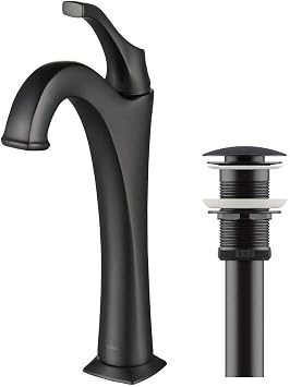 KRAUS KVF-1200MB Arlo Single Handle Vessel Bathroom Faucet with Pop Up Drain, Matte Black