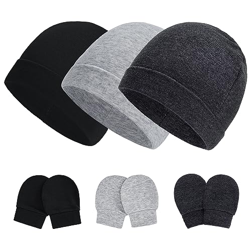Image of Zando Baby Hats Newborn Hospital Hat Infant Beanie Cap for Premie Baby Boys Grils Hats and Scratch Mitten Set 0-3 Months
