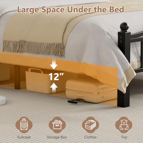 Image of Metal Full Size Bed Frames with Headboard & Footboard | Noise-Free Design, 12 inch Underbed Storage, Heavy Duty Metal, No Box Spring Needed, Tool-Free Assembly