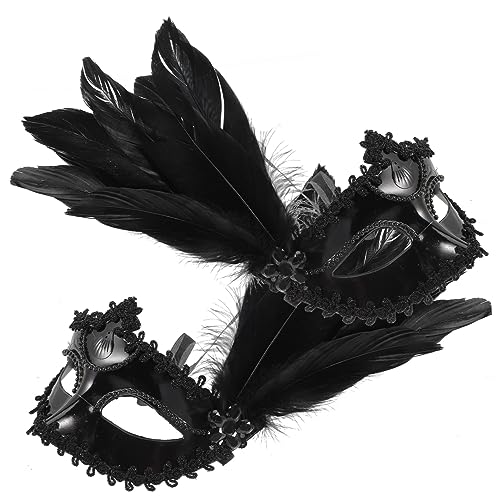 CATIEBYE 2pcs Delicate Plume Masquerade Mask for Women Elegant Carnival Masks for Halloween Cosplay Dance Shows and Themed Events