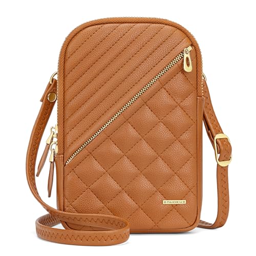 nuoku Small Crossbody Bags for Women Vegan Leather Cell Phone Wallet Purses for Women with Double Zipper,RFID Wallet