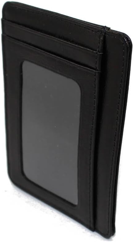 Zenyetti Handcrafted Premium Italian Leather Thin Front Pocket / Slim wallet w/ ID Window (Black)