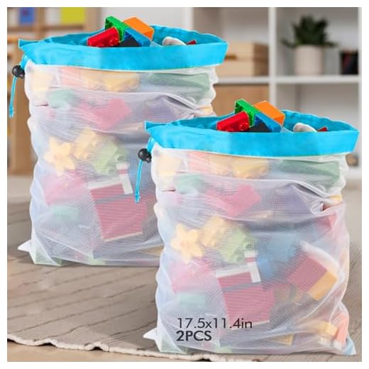 Mesh Toy Bags 2PCS Toy Organization and Storage Bags Reusable Mesh Bag for Stuffed Plush Toys, Building Blocks, Puzzles Pieces, Fruit, Vegetable (17.5x11.4in, 2PCS)