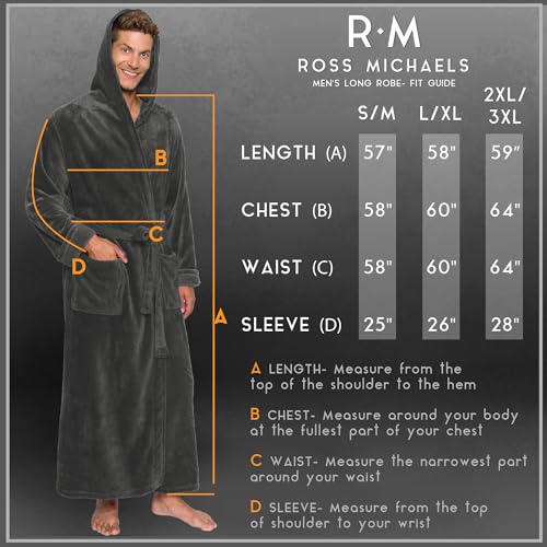 Ross Michaels Mens Robe Hooded Plush Big and Tall - Long Fleece Spa Bath Robe with Hood and Pockets - Gift for Men and Teens4