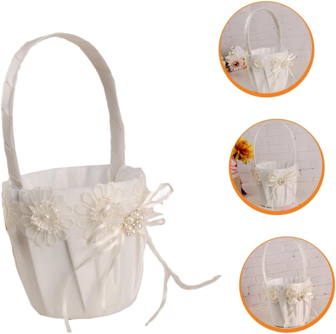 Elegant Flower Girl Basket with Handle for Weddings Charming Petal Basket with Pearl Detail Wedding Party Decor and Gift for Bridal Showers and Celebrations