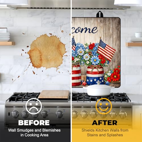 Image of Stove Top Covers for Electric Stove, Glass Stove Top Cover 28.5x20.5 in | Heat Resistant, Non-slip, Use on Electric or Ceramic Stove Protector, Dish Drying Mat, Country Floral and Flag Kitchen Decor