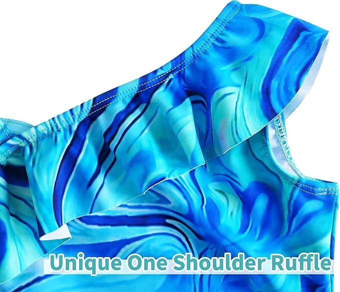 Image of Snowheart Girls Swimsuit Adjustable Shoulder Strap UPF50+ One-Shoulder Ruffle Bathing Suit 3-12T
