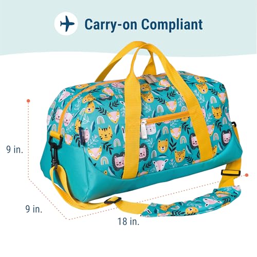 Image of Wildkin Kids Overnighter Duffel Bag - Carry-On Travel Bag for School & Sleepovers, Lightweight, Durable, Boys & Girls Ages 4-15 - Party Animals