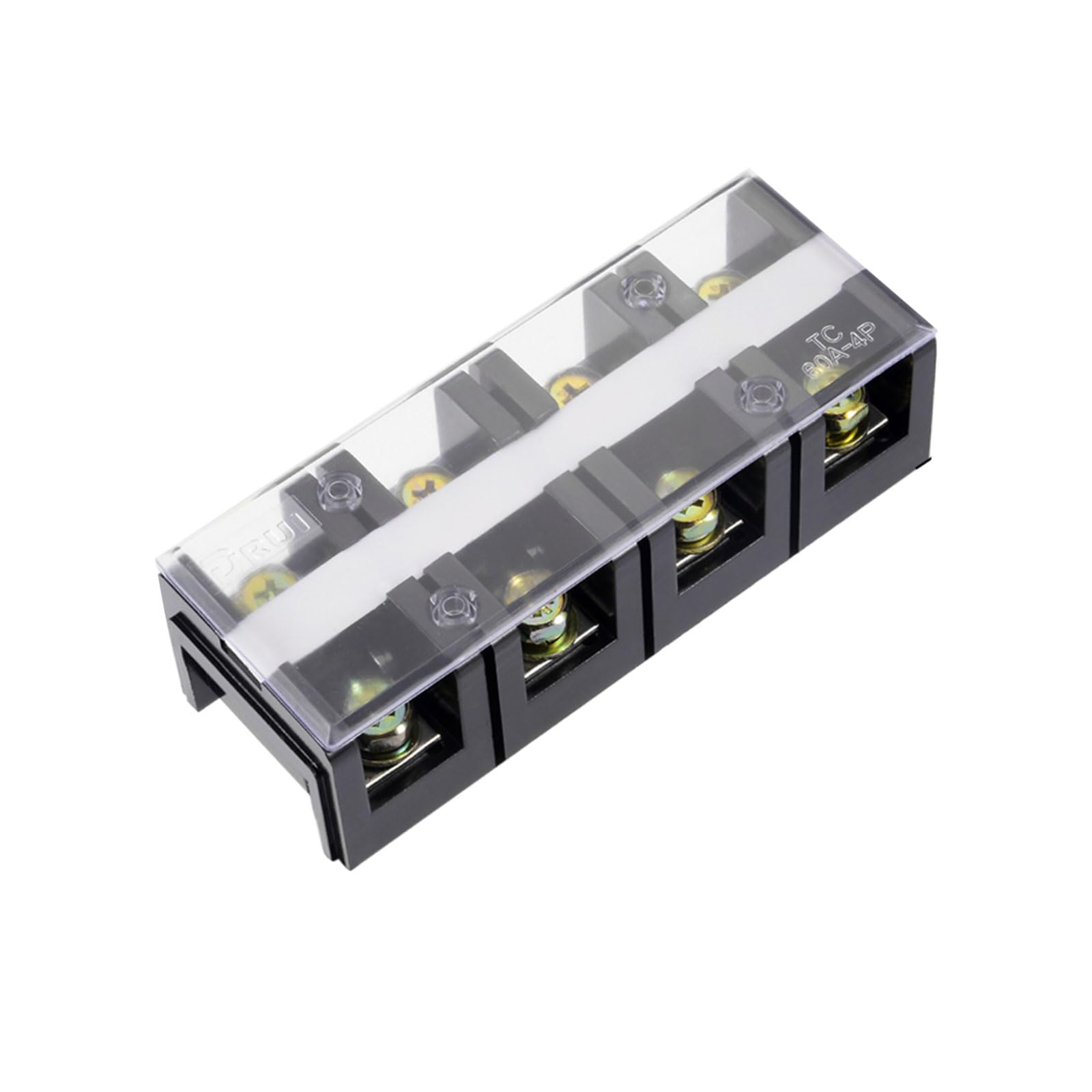 Rebower 4 Positions Dual Rows 600V 60A Terminal Strip Blocks Barrier Screws (with Cover)