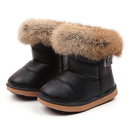 Clearance!Kids Baby Boys Girls Toddler Winter Snow Boots Cuekondy Child Leather Rubber Sole Warm Plush Shoes Booties (Black, Age:12-18M)