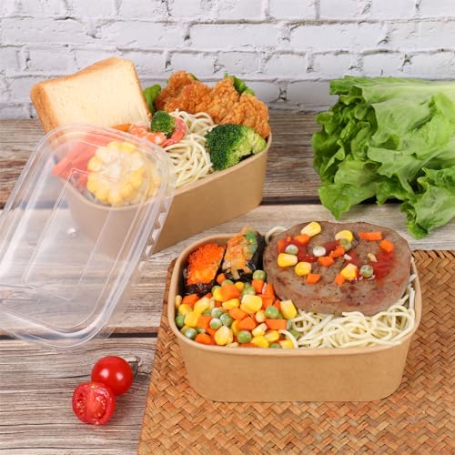 28OZ Disposable Kraft paper bowls with lids, Rectangle Food containers Soup Bowls Party Supplies Treat Bowls 50 PACK - Image 3
