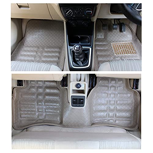 Image of Car 3D Plastic Foot Mats for Front and Rear Compatible with Renault Triber | Complete Set of 3 Pcs Car Floor Mats, Premium Car Accessories, Tray Shape 3D Foot Mats, Washable, Beige