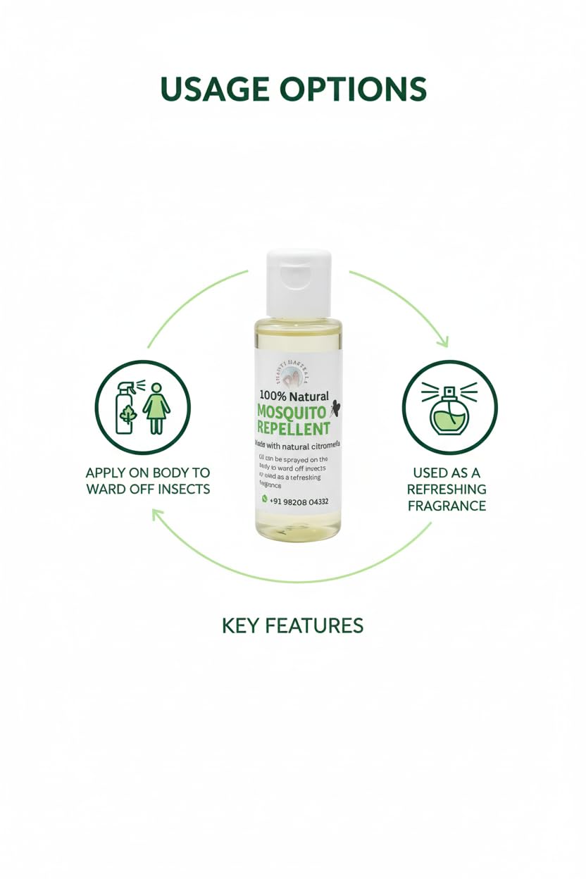 Shanti Hastkala 100% Natural Mosquito Repellent Oil | Herbal Insect Repellent Spray Made with Citronella/Neem Oil & Camphor | DEET-Free, Safe for Skin, Kids & Home Use (35ML, Natural Citronella) 1