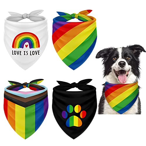 Whaline Rainbow Dog Bandanas Love Is Love Pride Triangle Bibs Rainbow Dog Scarf Reversible Double-Sided Pet Neckerchief For Small Medium Large Pet Cat Dog Pride Day Costume Accessories, 4 Pack #TOP5