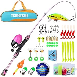 Sougayilang Kinderen hengels, draagbare telescopische hengel en haspel combo, met vislijn kunstaas spincast visgerei tas voor jeugd, meisjes en jongens reizen kind visstok