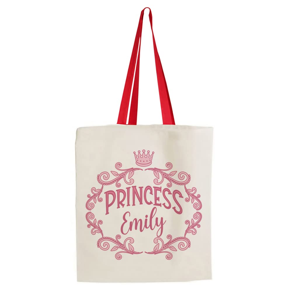 Getagift Princess Gift for Girls and Women, Mother's Day Gift, Princess Personalised Gift For Lady, Female, Birthday Reusable Bag, Shopping Bag, Tote Bag. (Red Handle)
