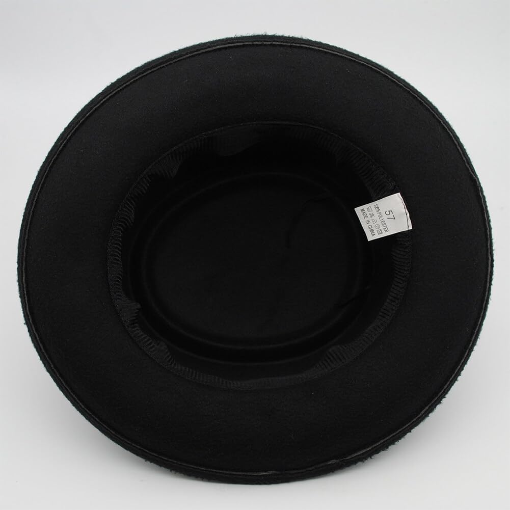 Pork Pie Hat for Men Women Felt Boater Porkpie Cap Flat Top Fedora Hat Derby Cap (Black Head Circumference 22-22.8 inch) - Image 8
