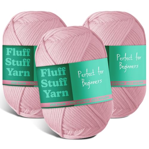 Image of Soft Yarn - Crochet & Knitting Yarn, Beginner Yarn with Easy-to-See Stitches, 3 Pack of 250 Yds Amigurumi Yarn, Cotton-Nylon Blend Tshirt Yarn, Worsted Weight Yarn 4, Dusty Pink