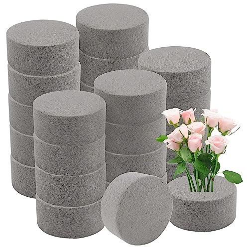 HEIHAK 24 Pack 3 Inch Round Floral Foam Block, Gray Dry Foam Bricks Foam Blocks Flower Arrangement Foam for Wedding Decoration and DIY Craft