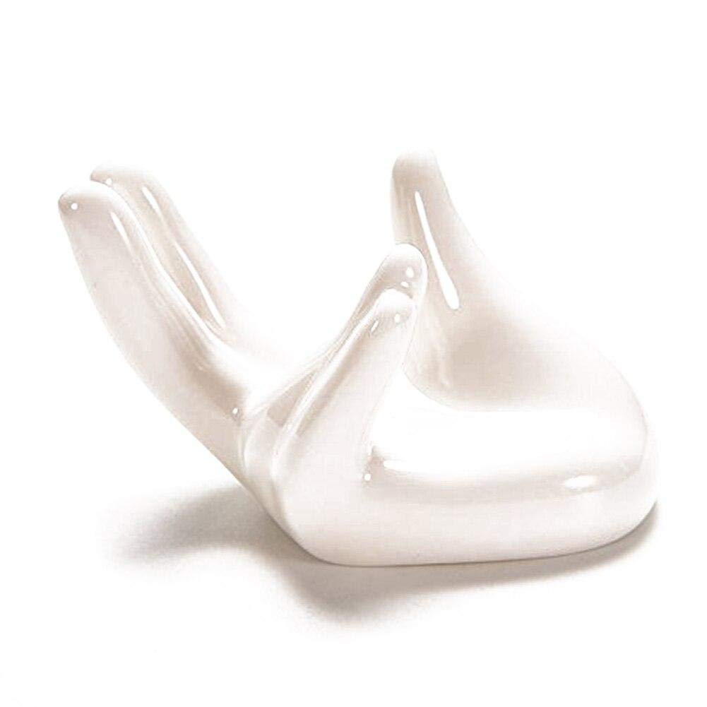Byfri White Ceramic Air Plant Stand Holder, Hand Shape Tillandsia Airplant Container Pot Tabletop Plant Display Hand Racks For Home Office Decoration Supplies