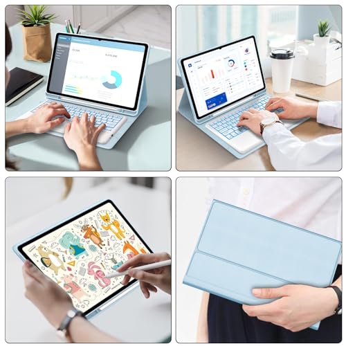 Image of Keyboard Case for Samsung Galaxy Tab S11 Ultra 14.6 inch 2025 (SM-X930 /X936B), 7 Color Backlit,Multi-Touch Trackpad,Magnetic Detachable Wireless Bluetooth Keyboard with S Pen Holder,Sky Blue