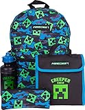 Kinder Minecraft Rucksack 4-teiliges Schulset inklusive Lunchtasche, Wasserflasche und Federtasche