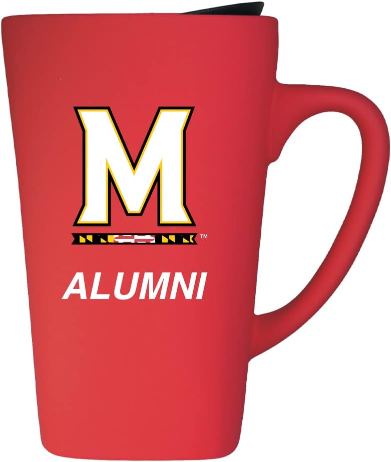 The Fanatic Group University of Maryland Alumni 16oz Soft Touch Ceramic Travel Mug with Lid - Red