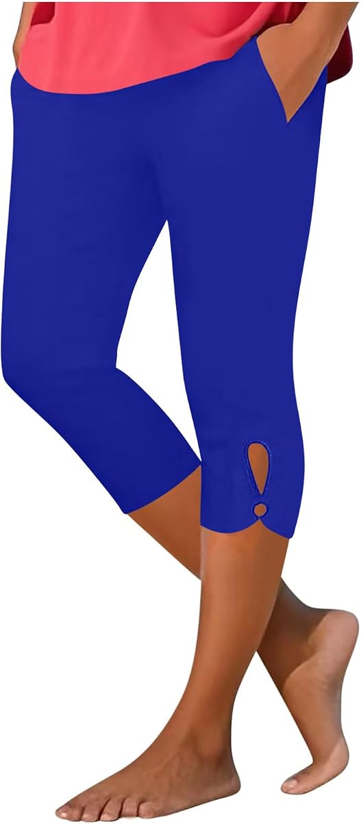 LRMQS Pantalones capri para mujer verano elástico control de barriga entrenamiento polainas con bolsillos talla grande atlético gimnasio yoga pantalón