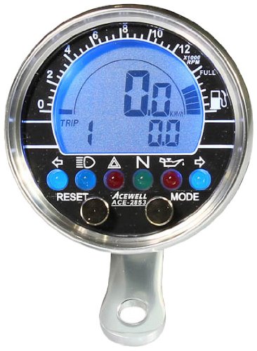 Acewell ACE-2853AP Speedometer and RPM Meter with Fuel Display Aluminium Housing Black