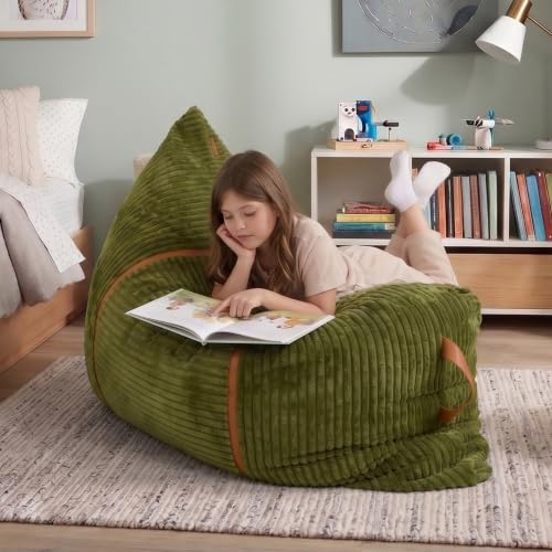 Image of Big Joe Turnabout 3-in-1 Convertible Kids Bean Bag Chair, Moss Green