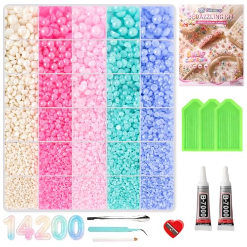 Pearl Bedazzling Kit, 14200pcs 5 Colors Flat Back Pearl Beads for Crafting
