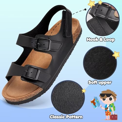 Image of Torotto Toddler Kids Sandals Boys Girls Cork Footbed Sandals with Adjustable Buckle Casual Slides Open Toes Flat
