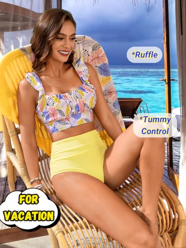 Women's 3 Piece Swimsuits, High Waisted Bikini Set with Floral Long Sarong Bathing Suit, Beach Vacation Pool Party4